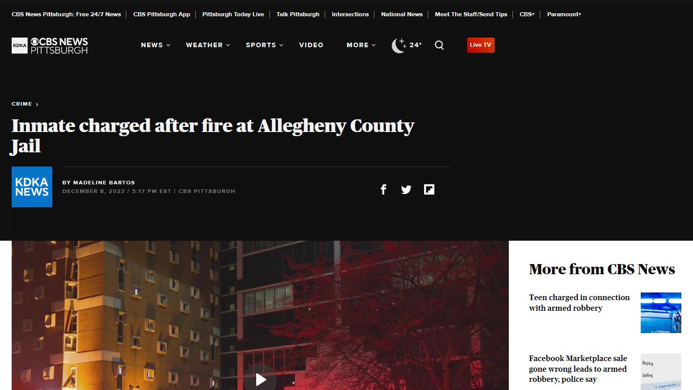 Inmate charged after fire at Allegheny County Jail